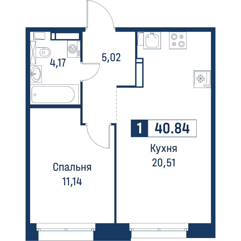 2 ккв (Евро) 40,8 м²