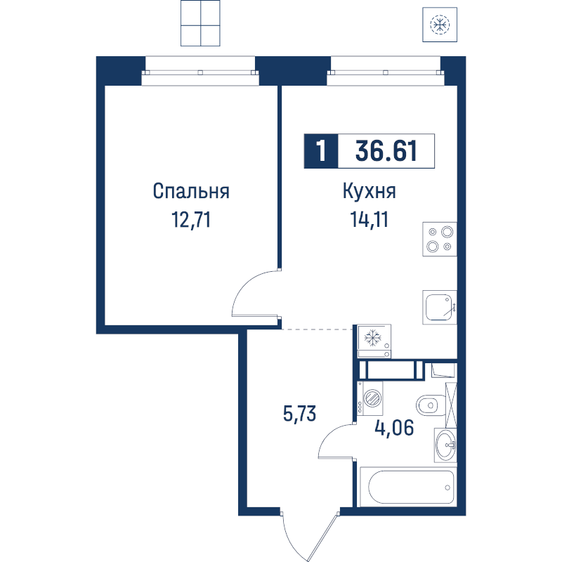 1 ккв 36,6 м²