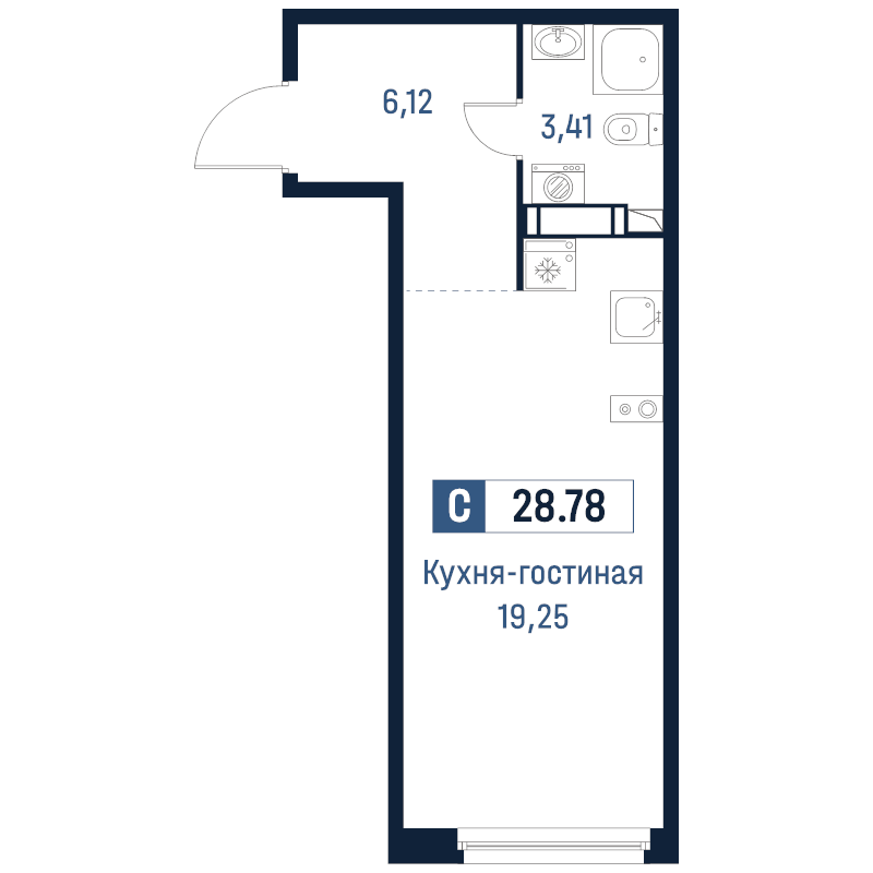 Студия 28,8 м²