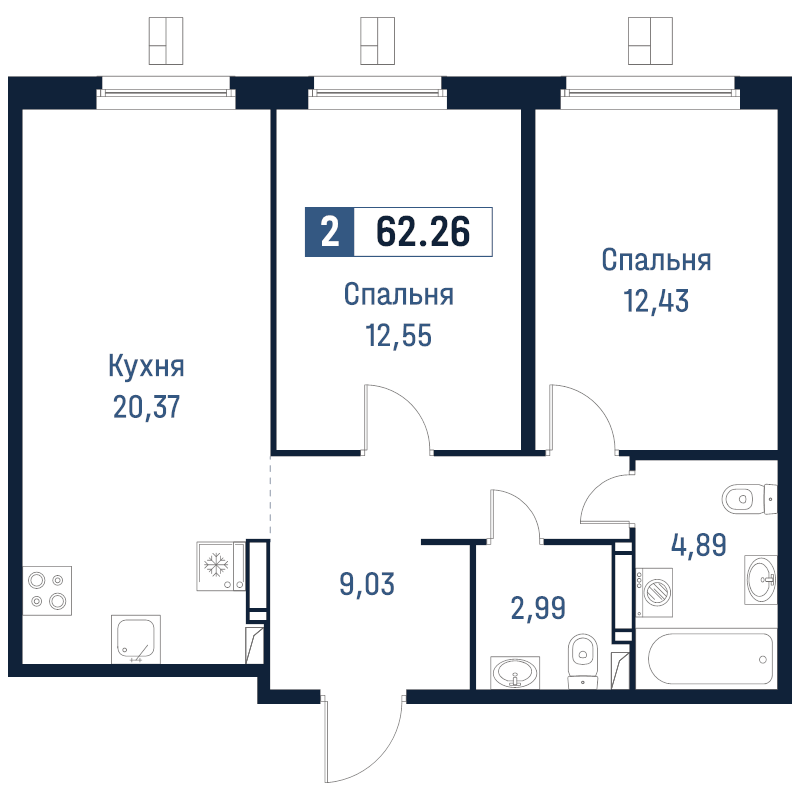 3 ккв (Евро) 62,3 м²