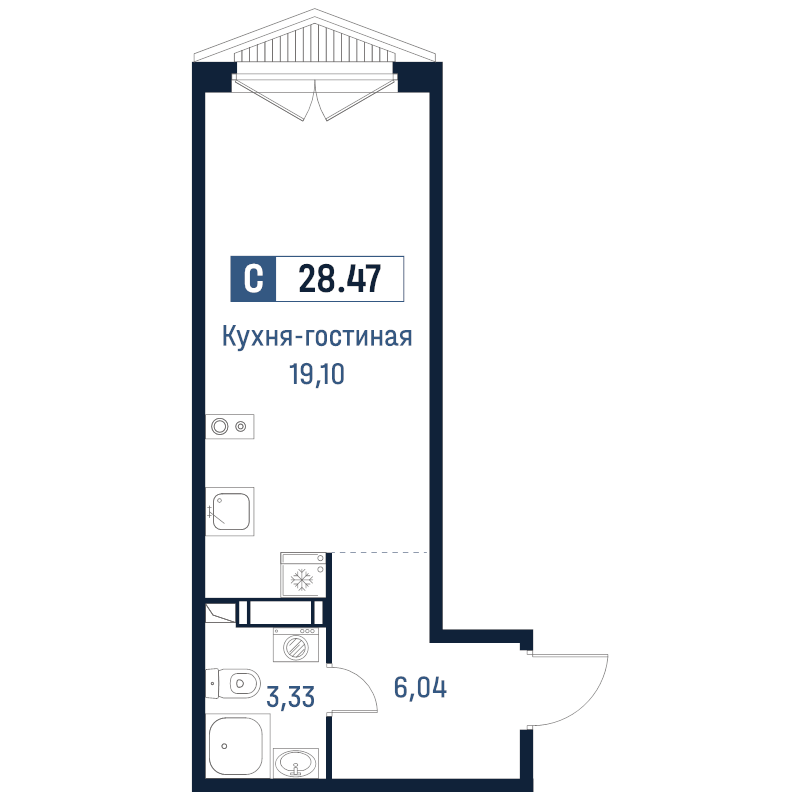 Студия 28,5 м²