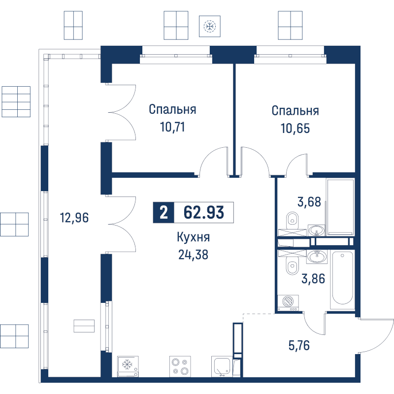 3 ккв (Евро) 62,9 м²
