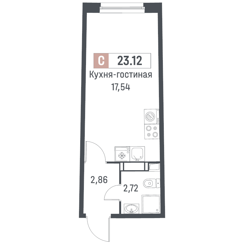 Студия 23,1 м²