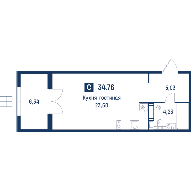 Студия 34,8 м²