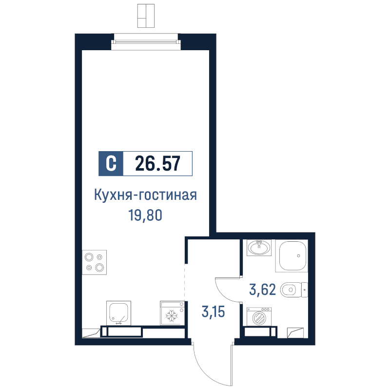 Студия 26,6 м²