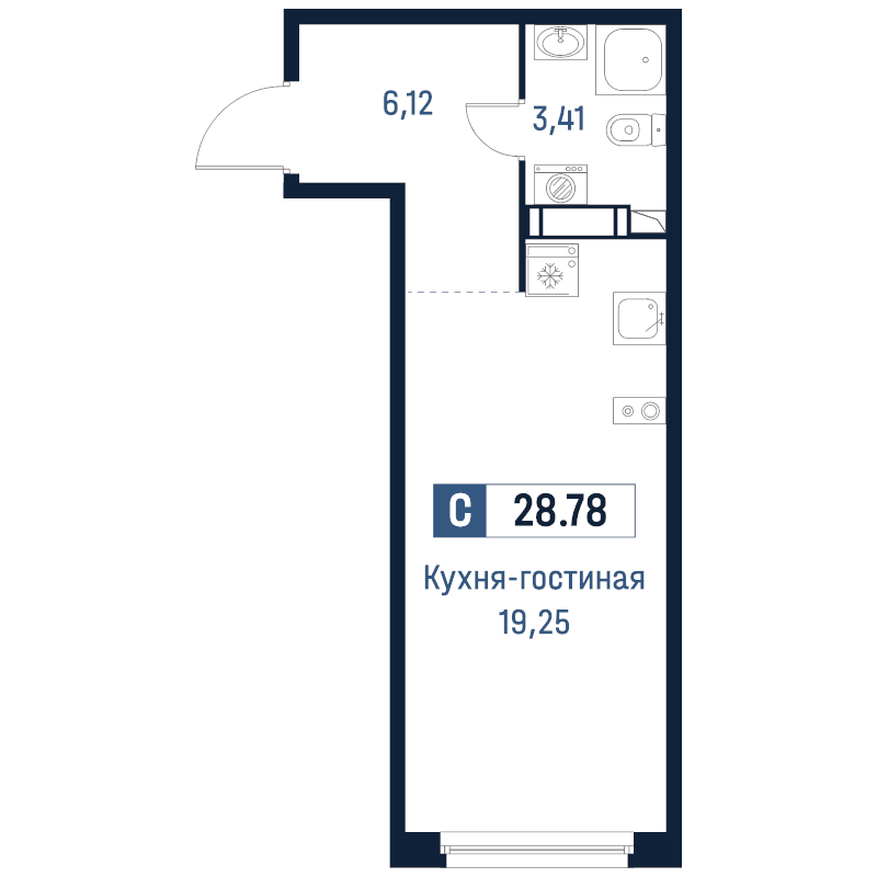 Студия 28,8 м²