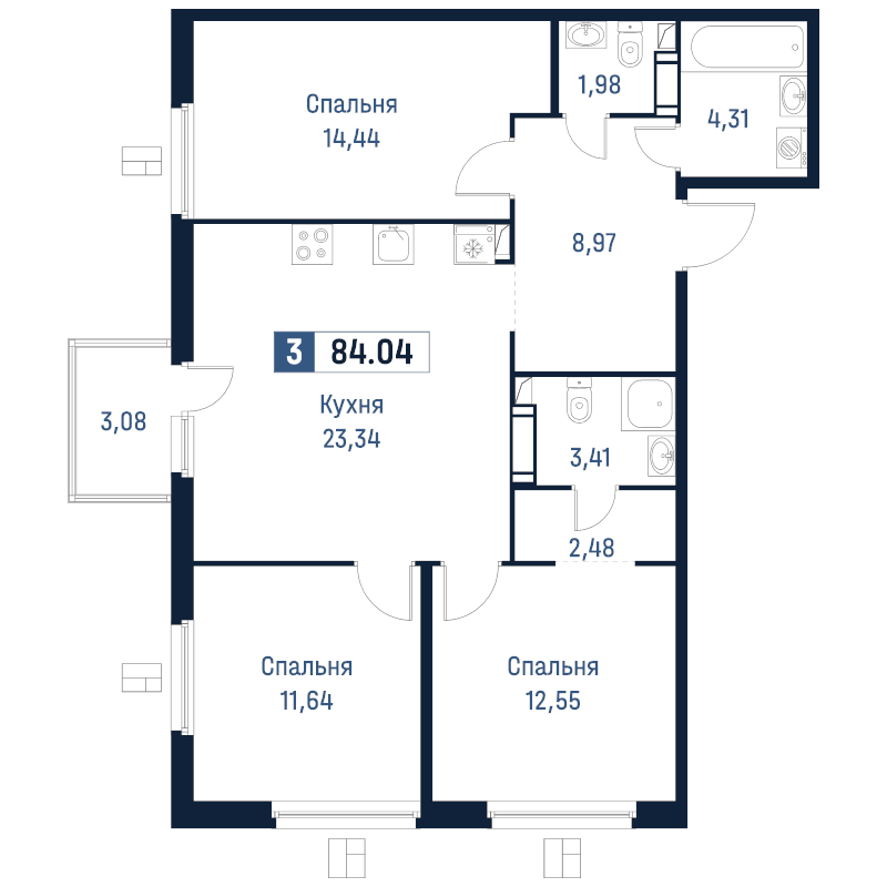 4 ккв (Евро) 84 м²