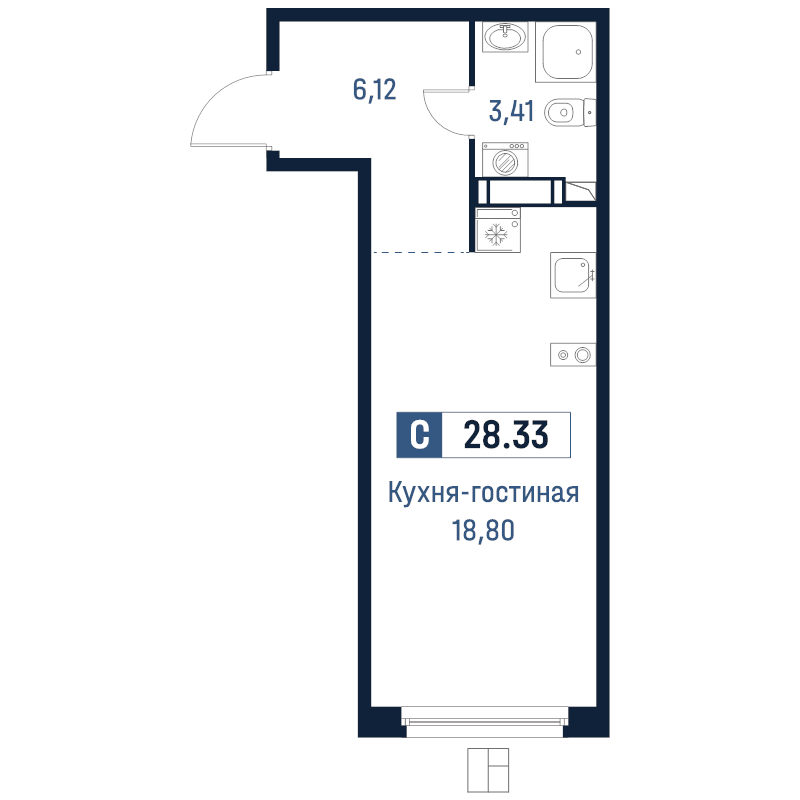 Студия 28,3 м²
