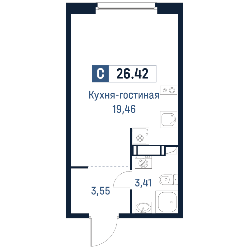 Студия 26,4 м²