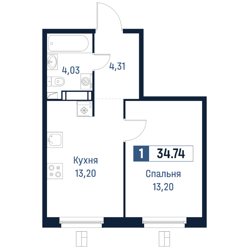 1 ккв 34,7 м²