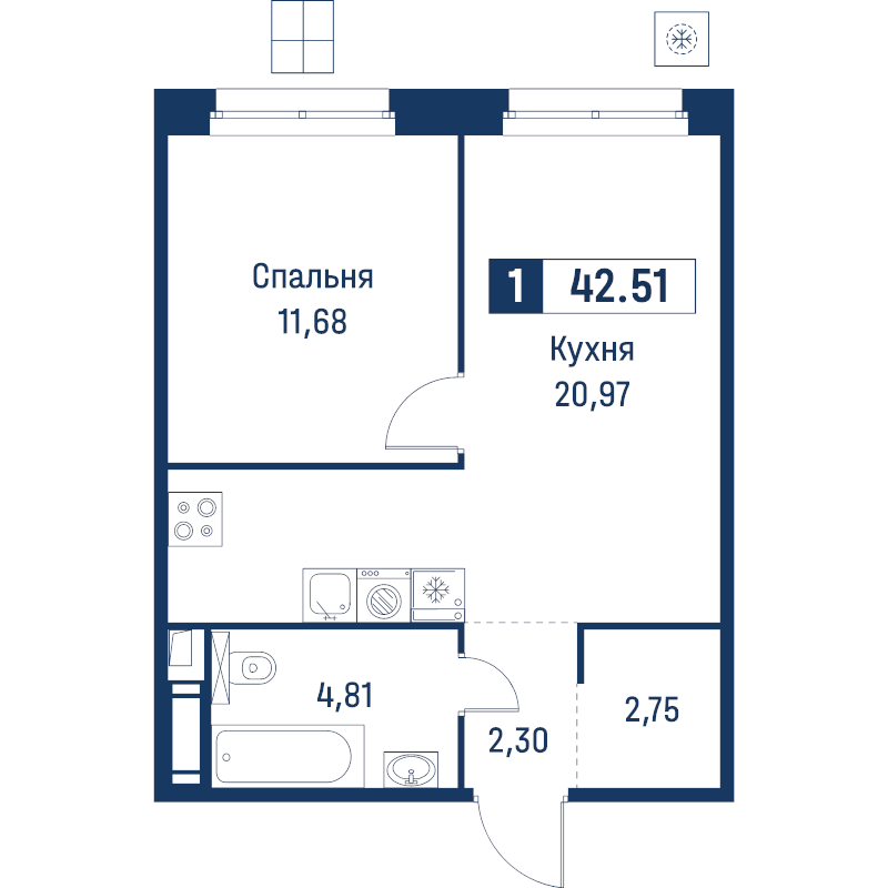 2 ккв (Евро) 42,5 м²