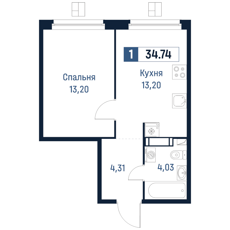 1 ккв 34,7 м²