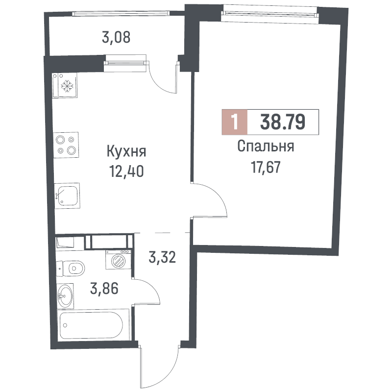 1 ккв 38,8 м²
