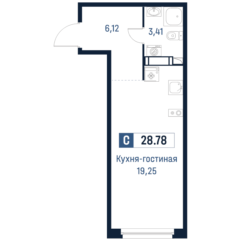 Студия 28,8 м²