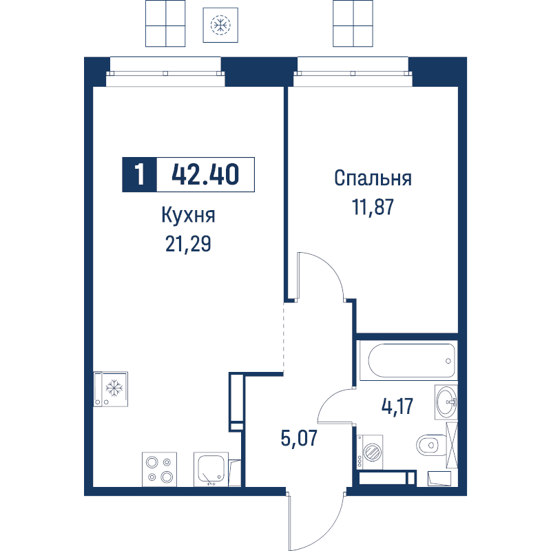 2 ккв (Евро) 42,4 м²