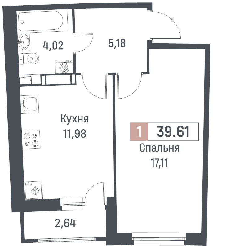 1 ккв 39,6 м²