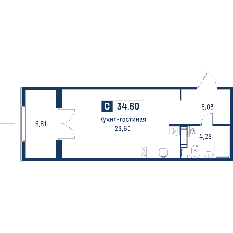 Студия 34,6 м²