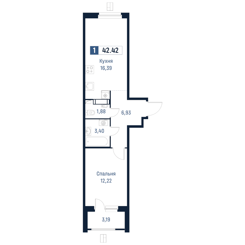 2 ккв (Евро) 42,4 м²