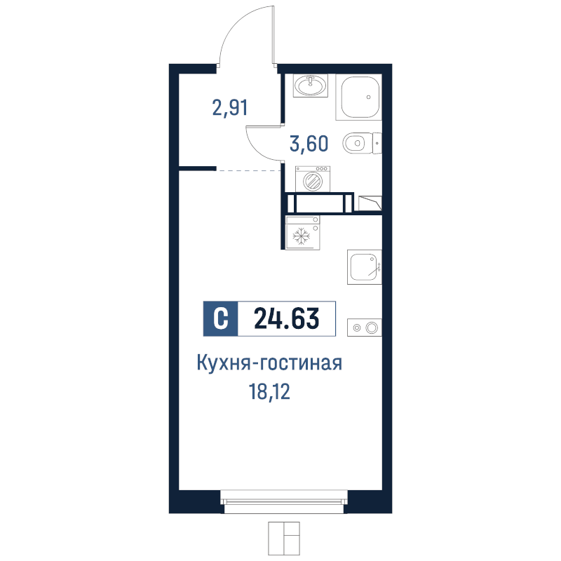 Студия 24,6 м²