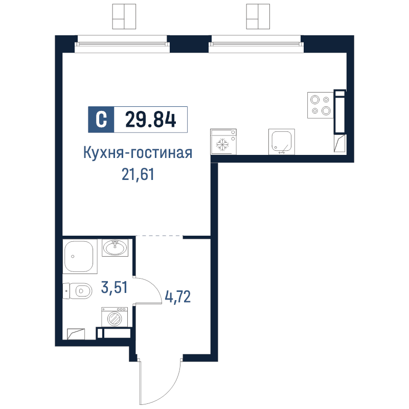 Студия 29,8 м²