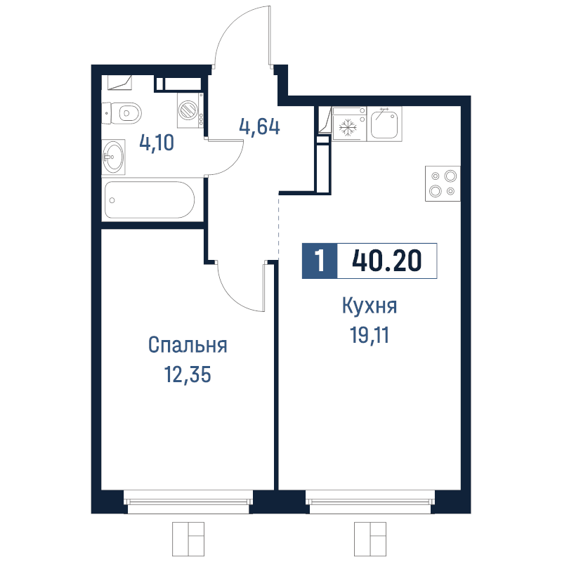 2 ккв (Евро) 40,2 м²