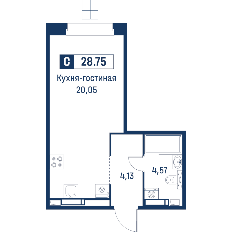Студия 28,8 м²