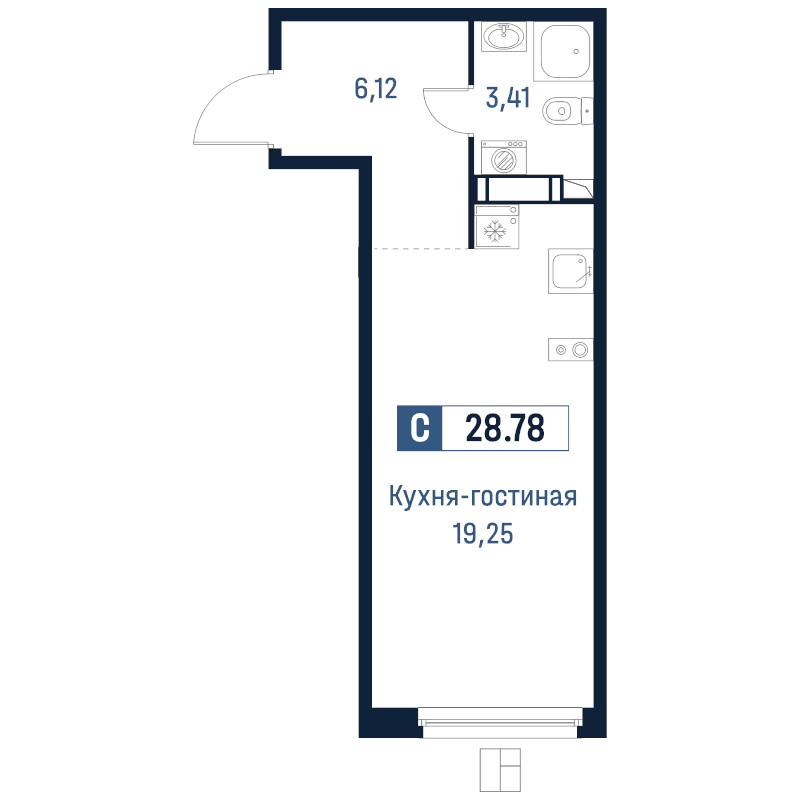 Студия 28,8 м²