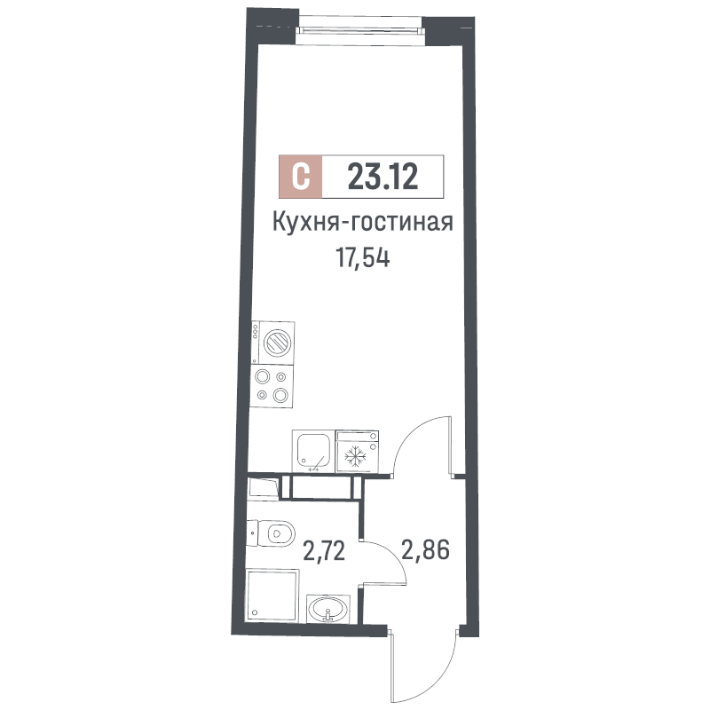 Студия 23,1 м²