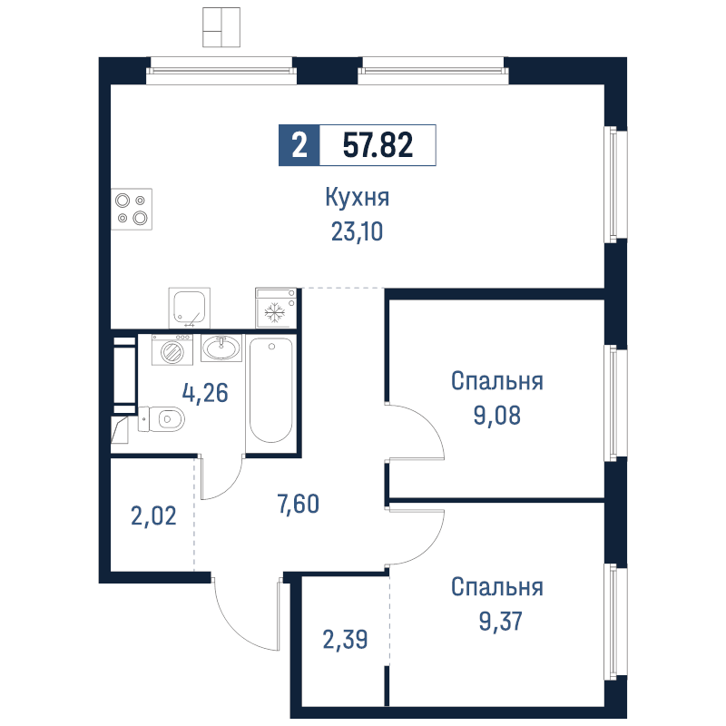 3 ккв (Евро) 57,8 м²