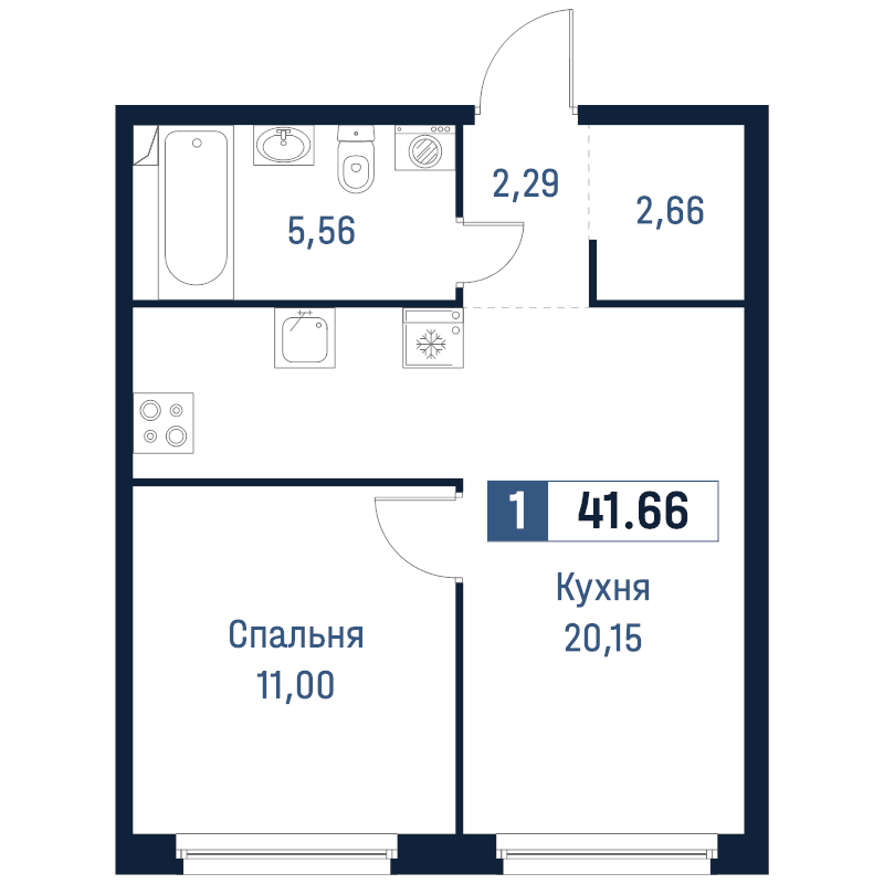 2 ккв (Евро) 41,7 м²