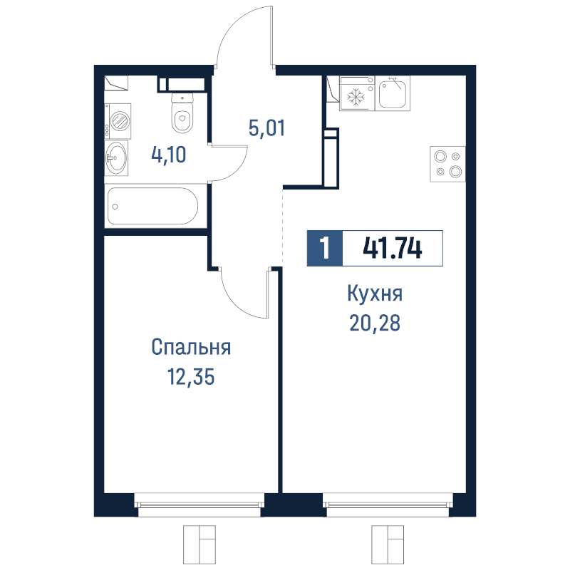2 ккв (Евро) 41,7 м²