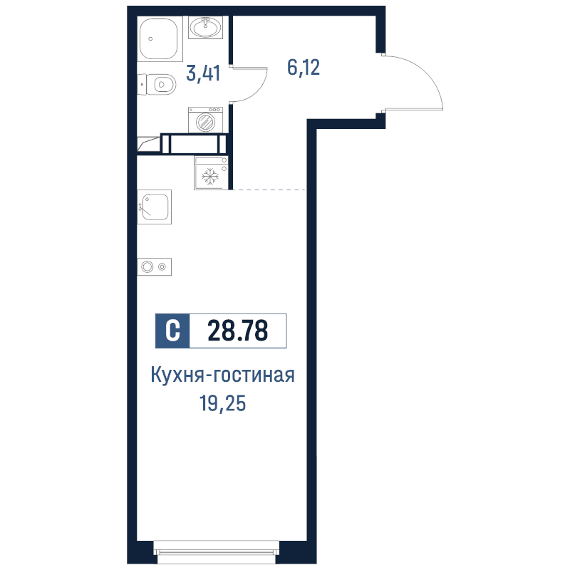 Студия 28,8 м²