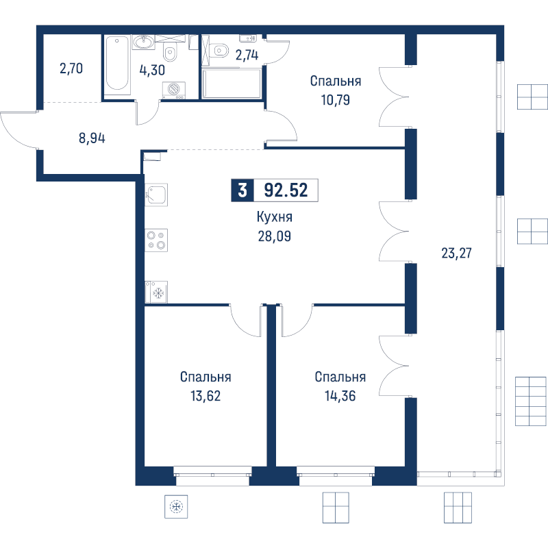 4 ккв (Евро) 92,5 м²