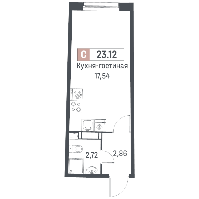Студия 23,1 м²