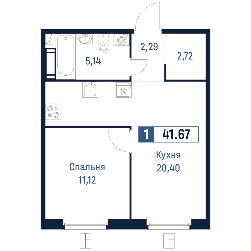 2 ккв (Евро) 41,7 м²