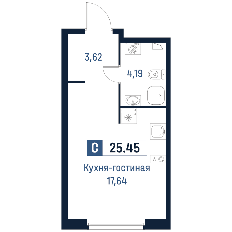 Студия 25,5 м²