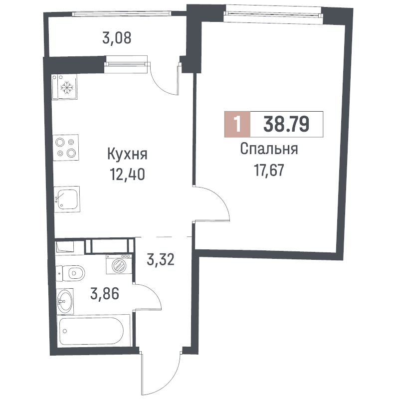 1 ккв 38,8 м²