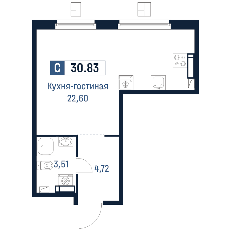 Студия 30,8 м²