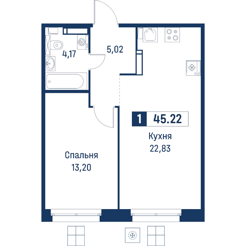 2 ккв (Евро) 45,2 м²