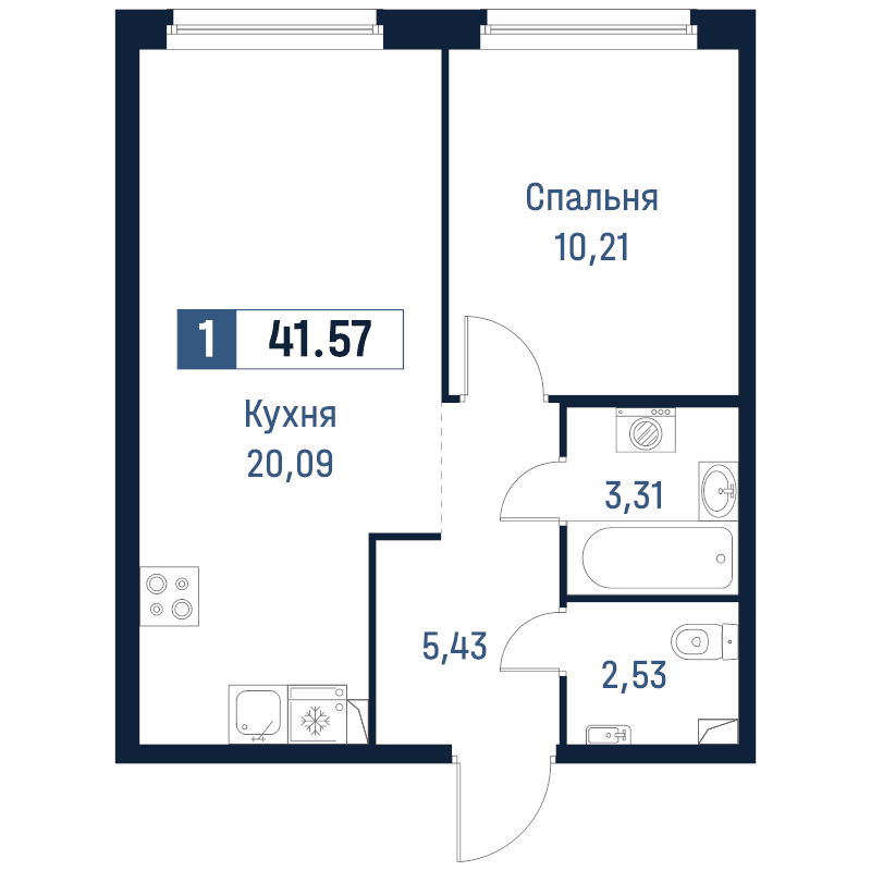 2 ккв (Евро) 41,6 м²