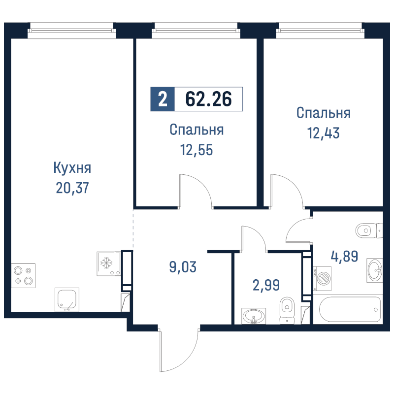 3 ккв (Евро) 62,3 м²