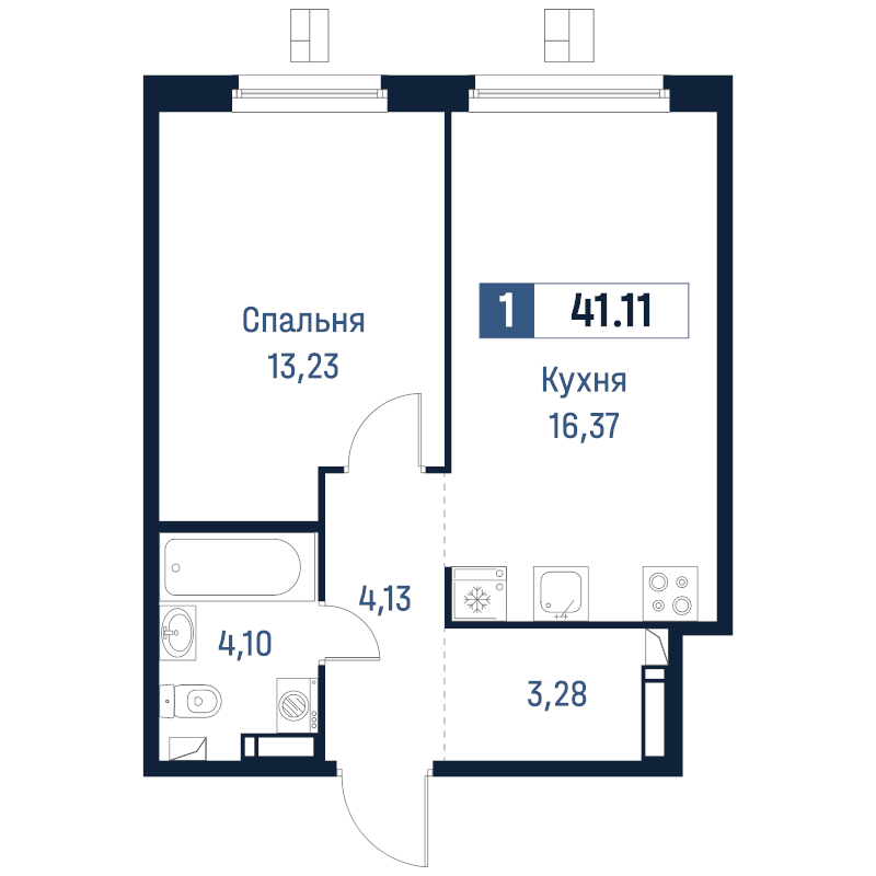 2 ккв (Евро) 41,1 м²