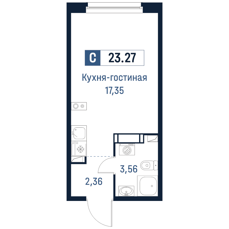 Студия 23,3 м²