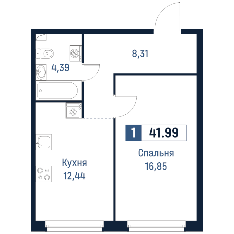 1 ккв 42 м²