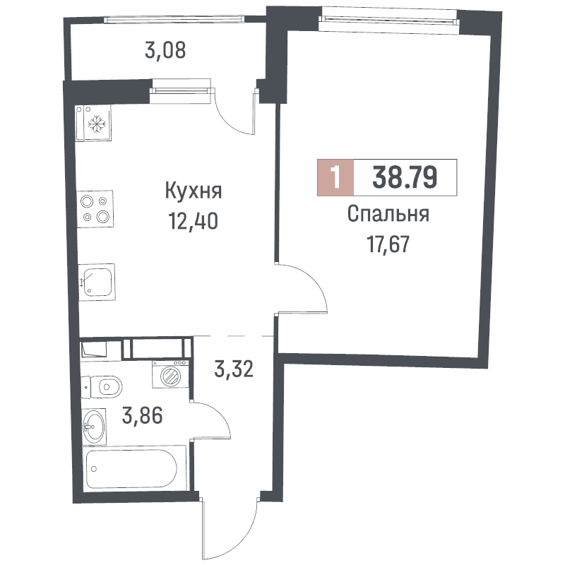 1 ккв 38,8 м²
