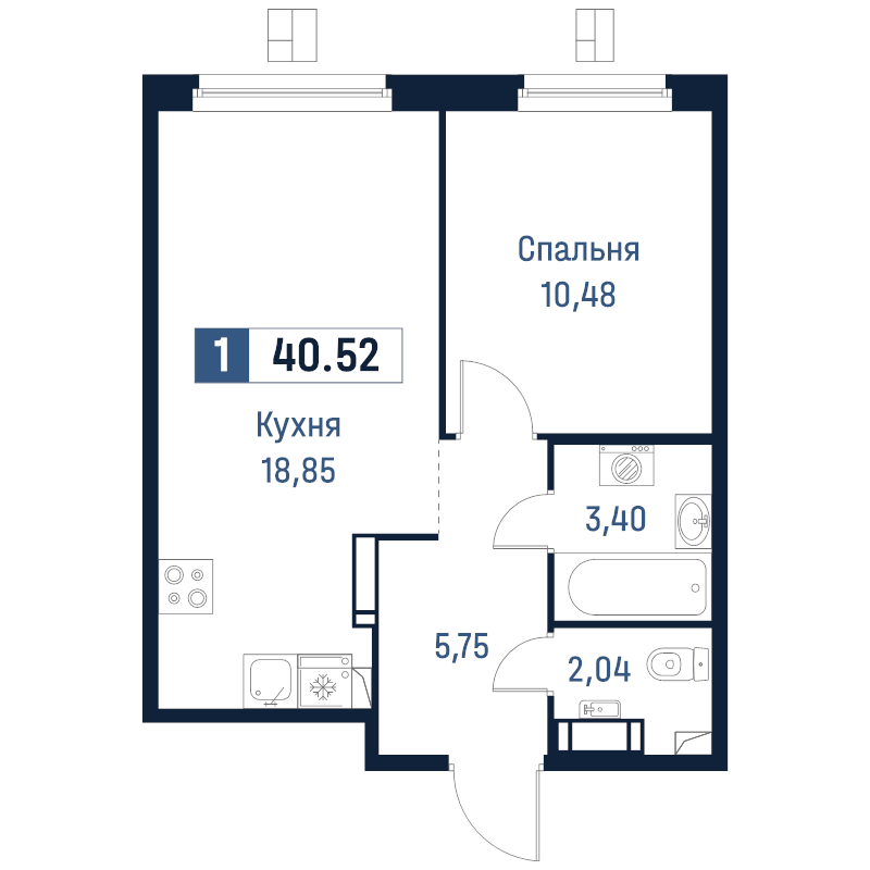 2 ккв (Евро) 40,5 м²