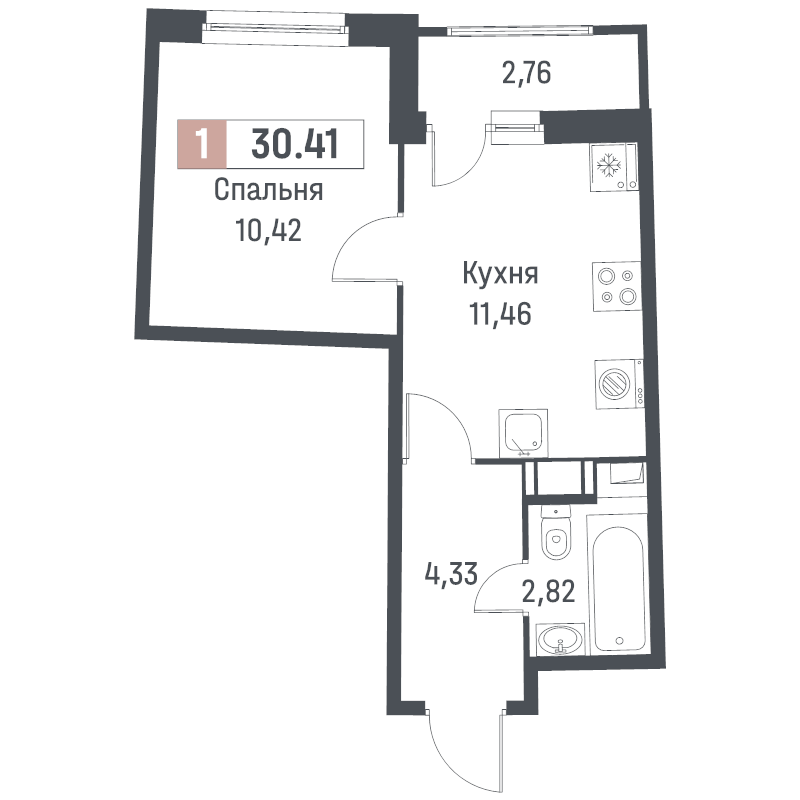 1 ккв 30,4 м²