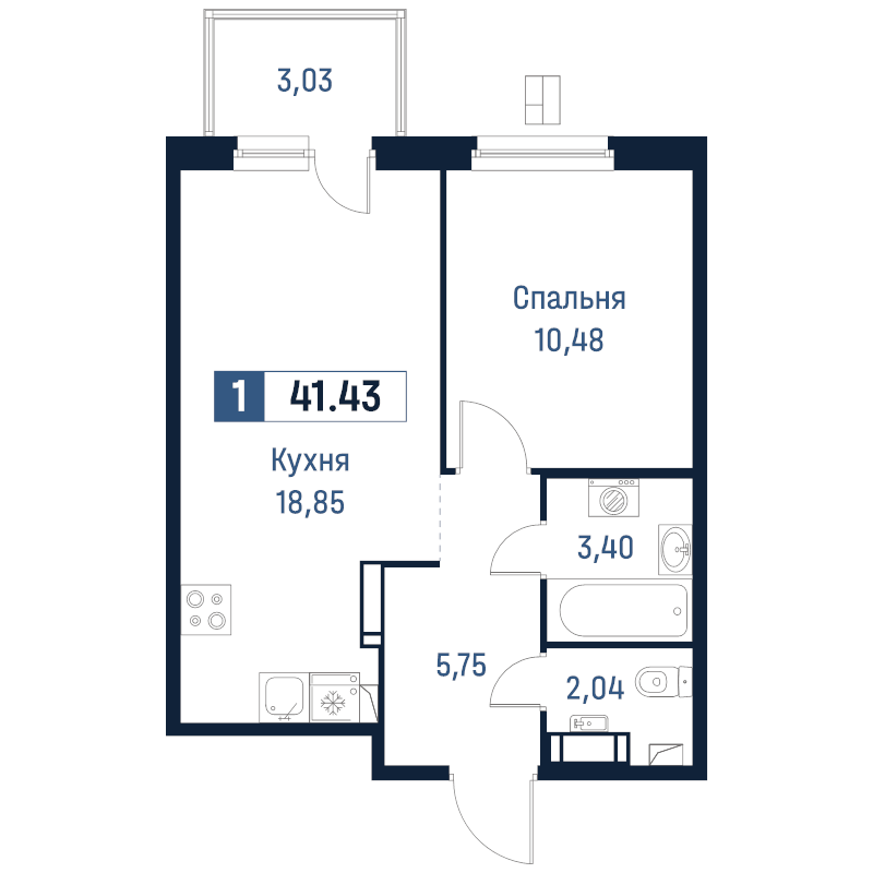 2 ккв (Евро) 41,4 м²