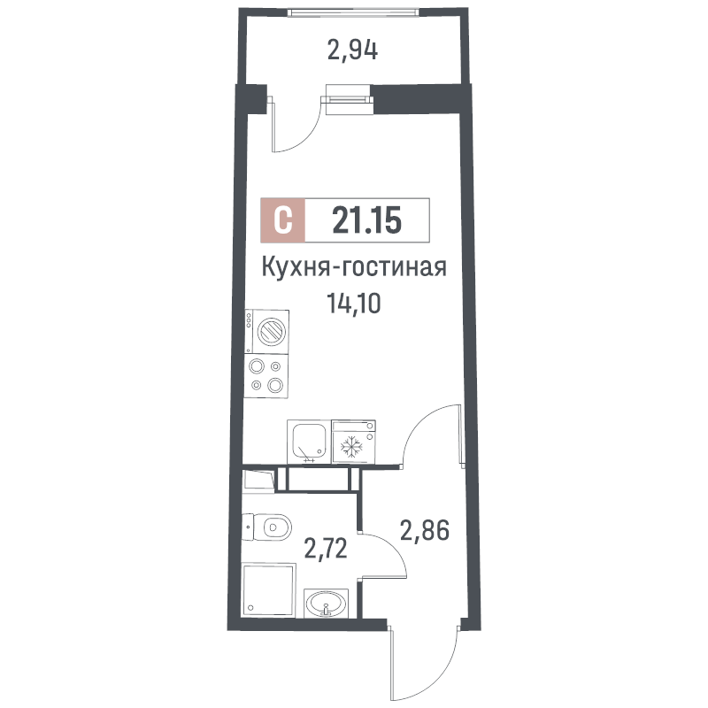 Студия 21,2 м²