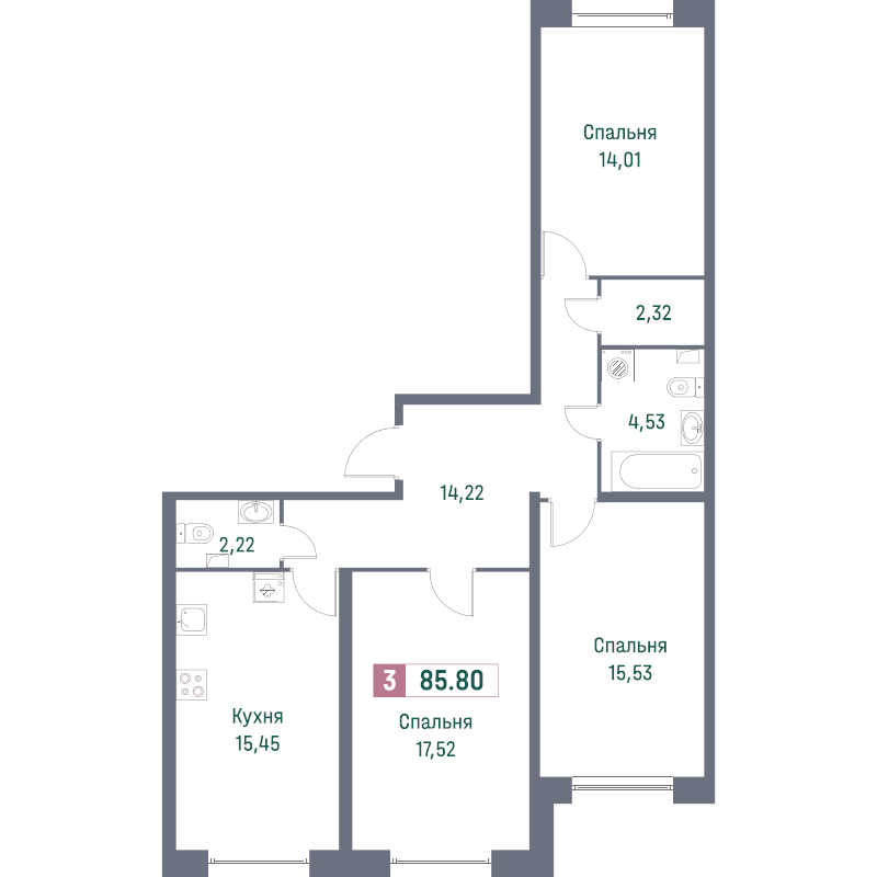 4 ккв (Евро) 85,1 м²